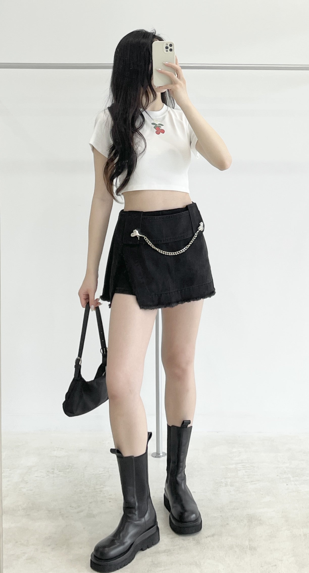 Heart chain denim skirt-pants
