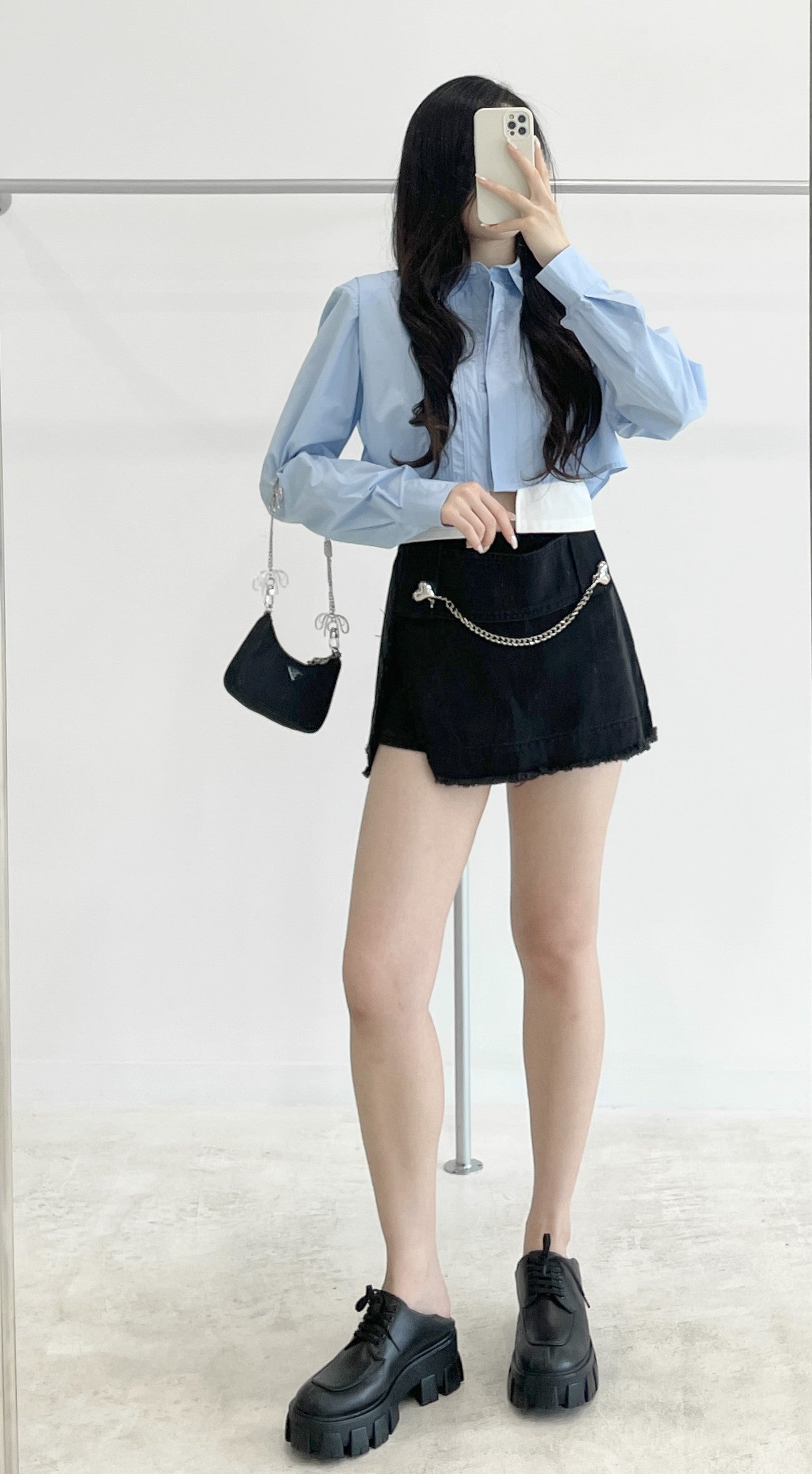 Heart chain denim skirt-pants