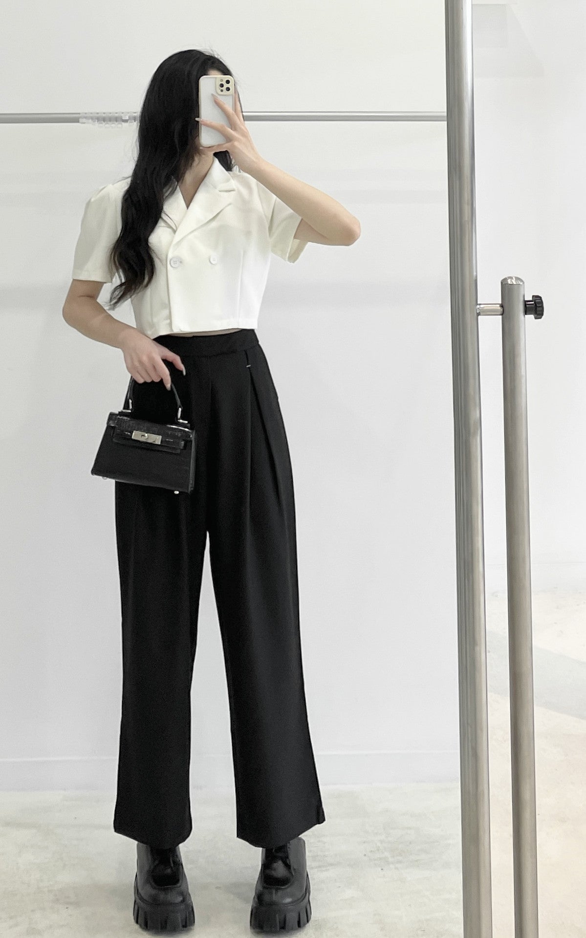 High-Waisted Wide-Leg Suit Trousers
