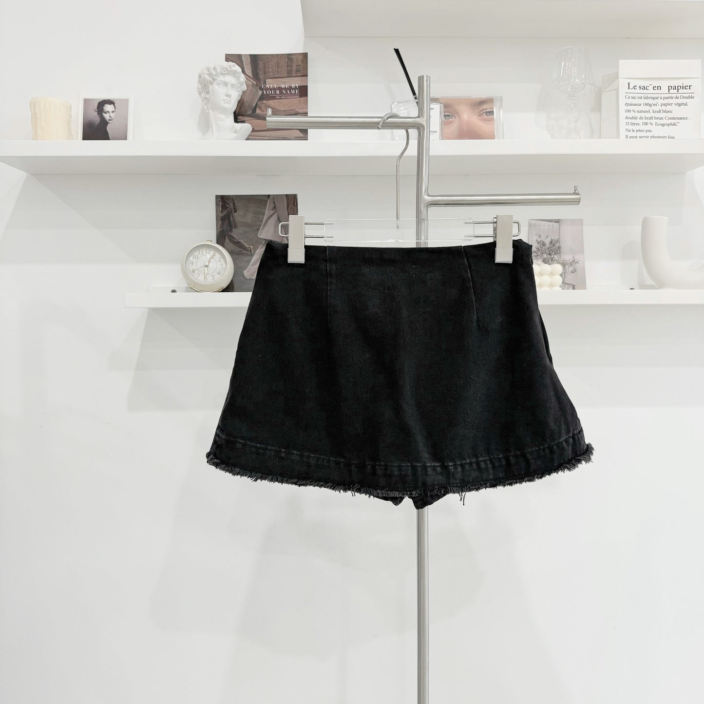 Heart chain denim skirt-pants