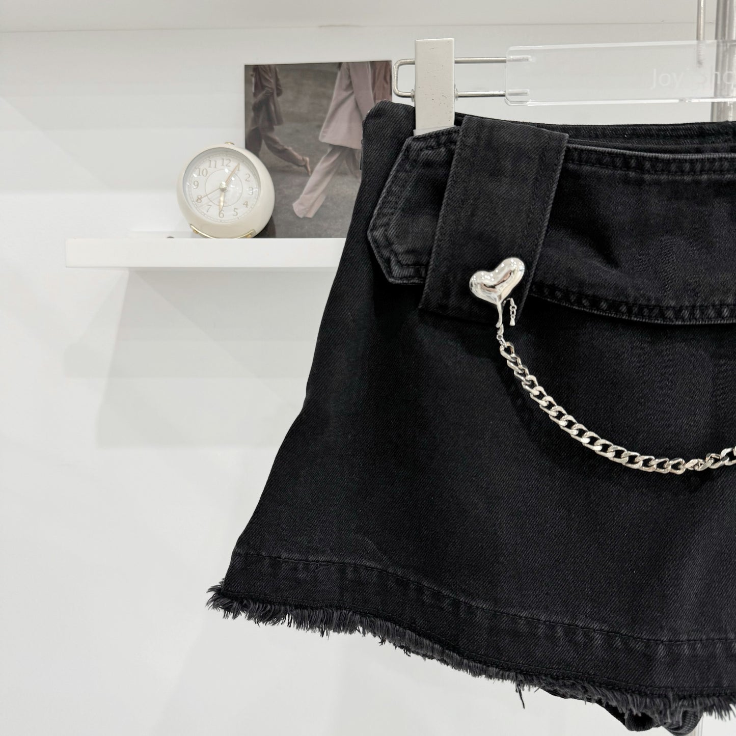 Heart chain denim skirt-pants