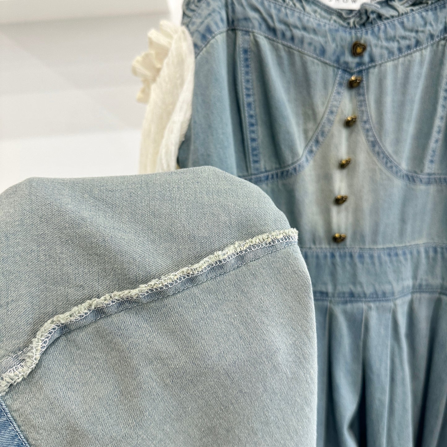 Bubble Sleeve Denim Pleated Dress