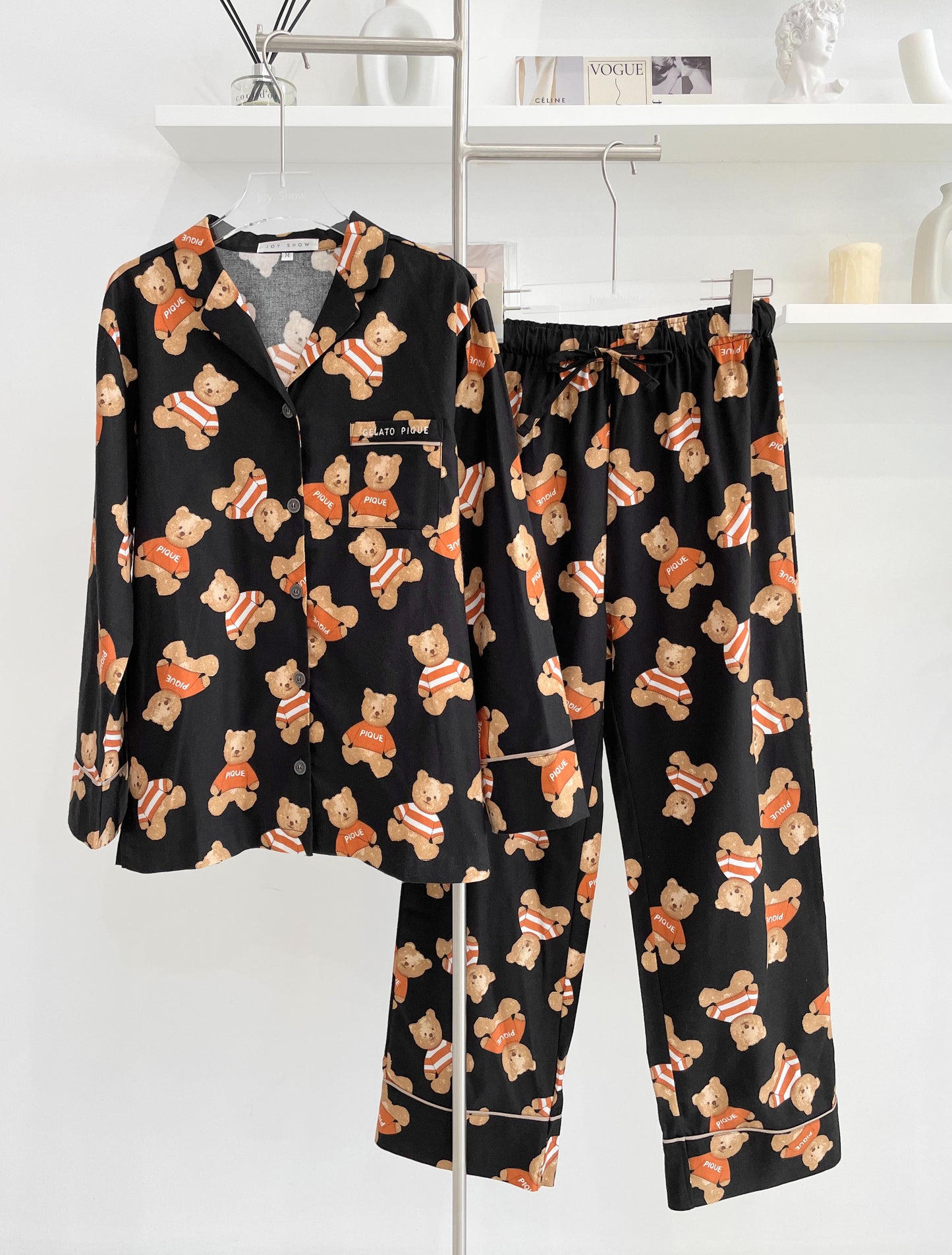 Bear print long sleeve cotton pyjamas