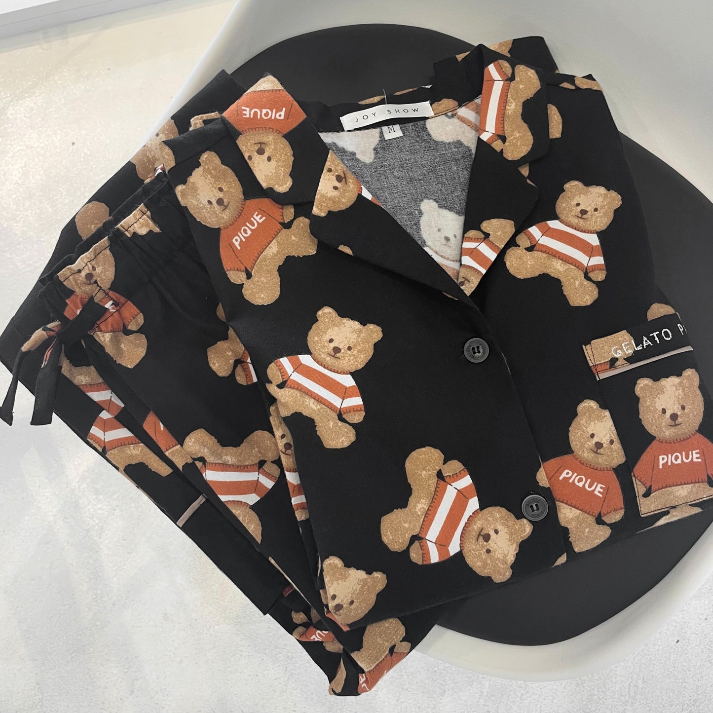 Bear print long sleeve cotton pyjamas