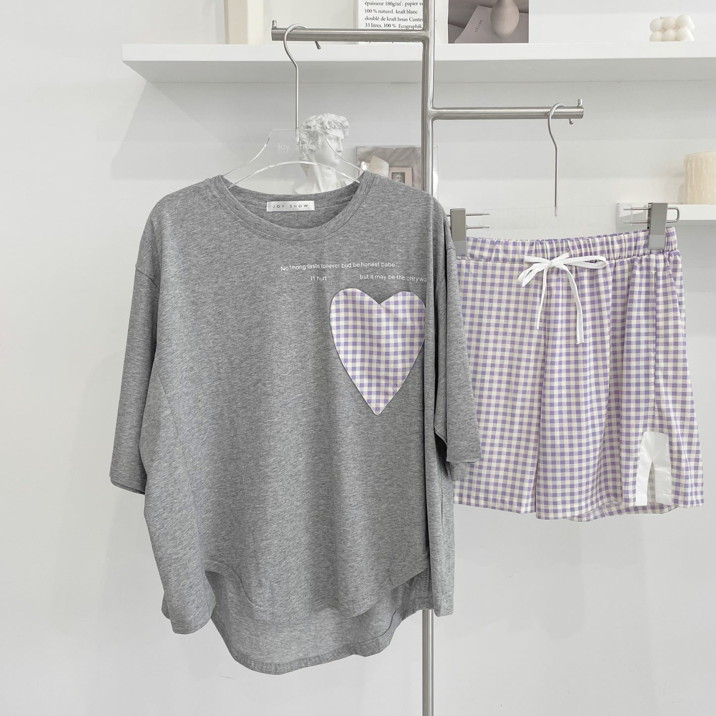 Contrast-color Plaid Pajama Set