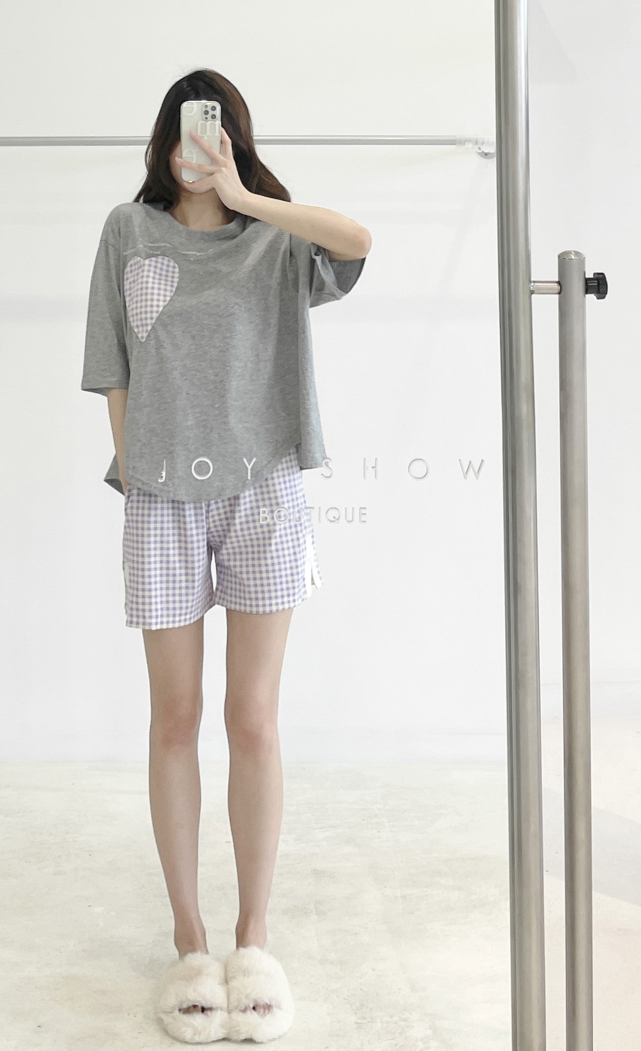 Contrast-color Plaid Pajama Set