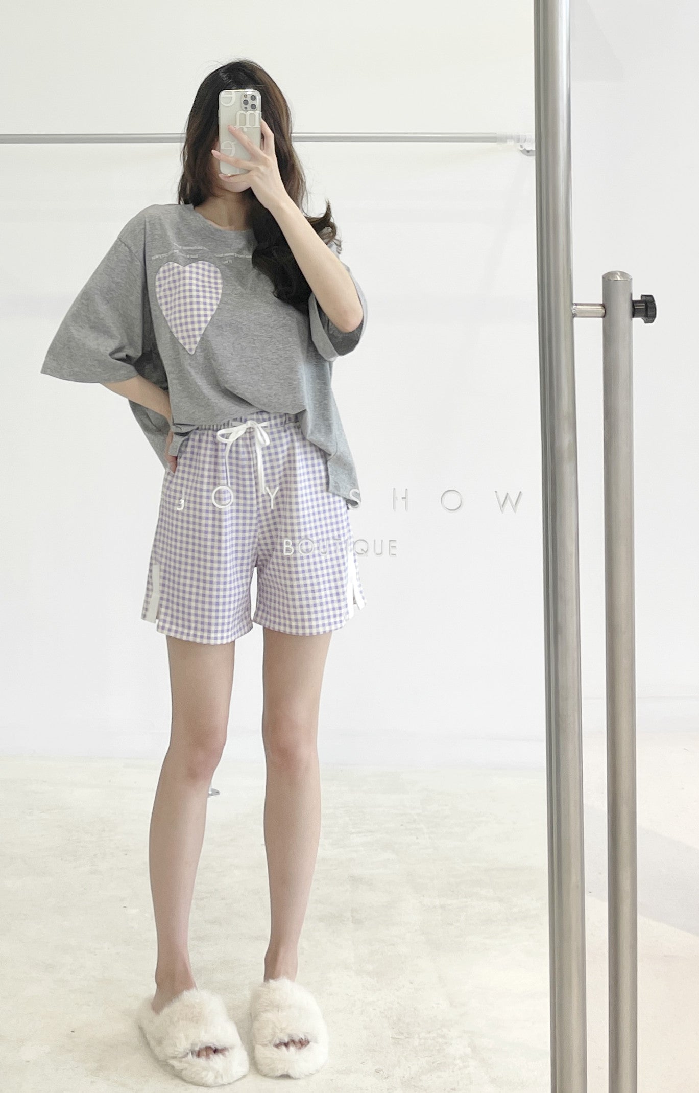 Contrast-color Plaid Pajama Set