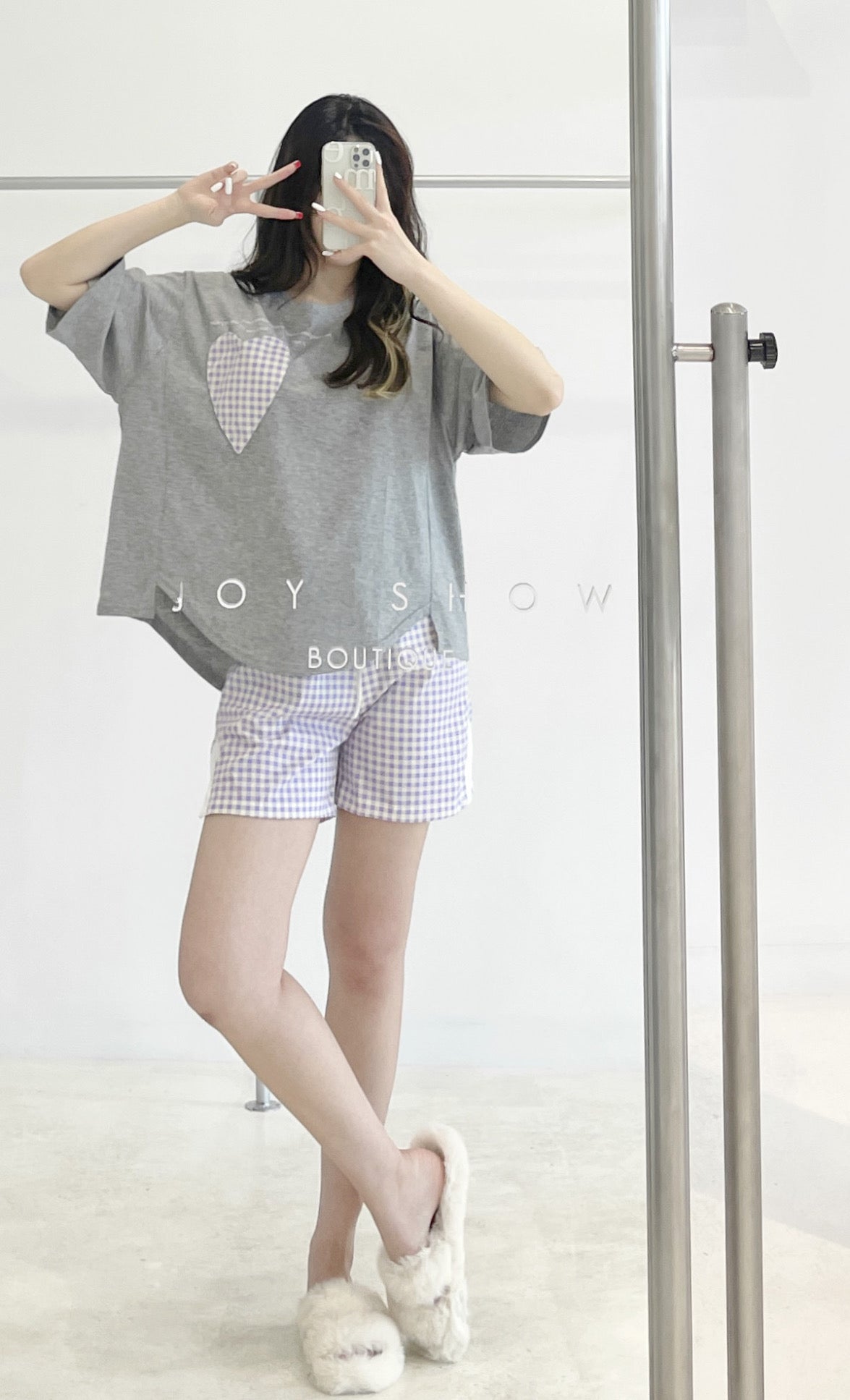 Contrast-color Plaid Pajama Set