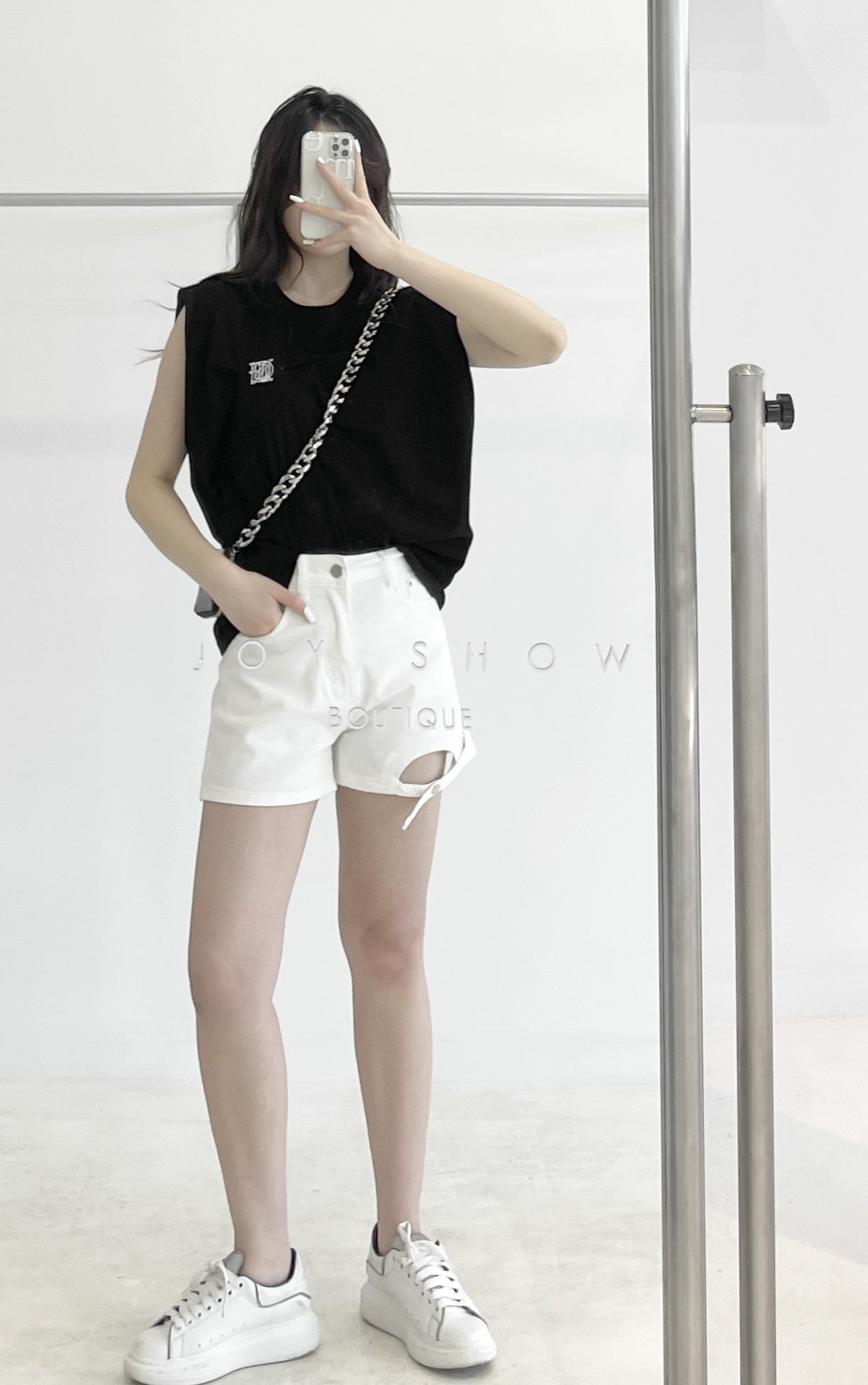 cut-out denim shorts