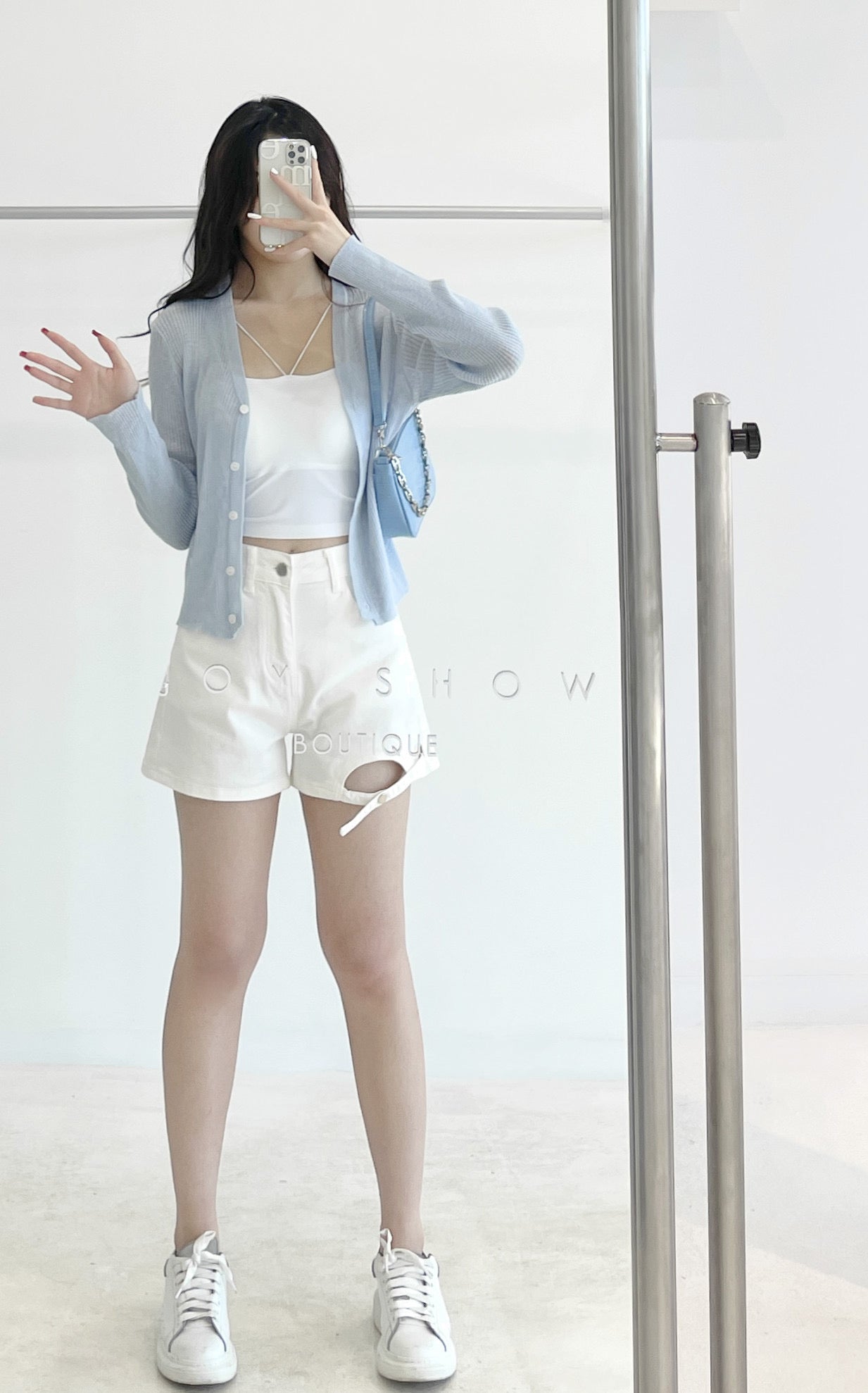 cut-out denim shorts