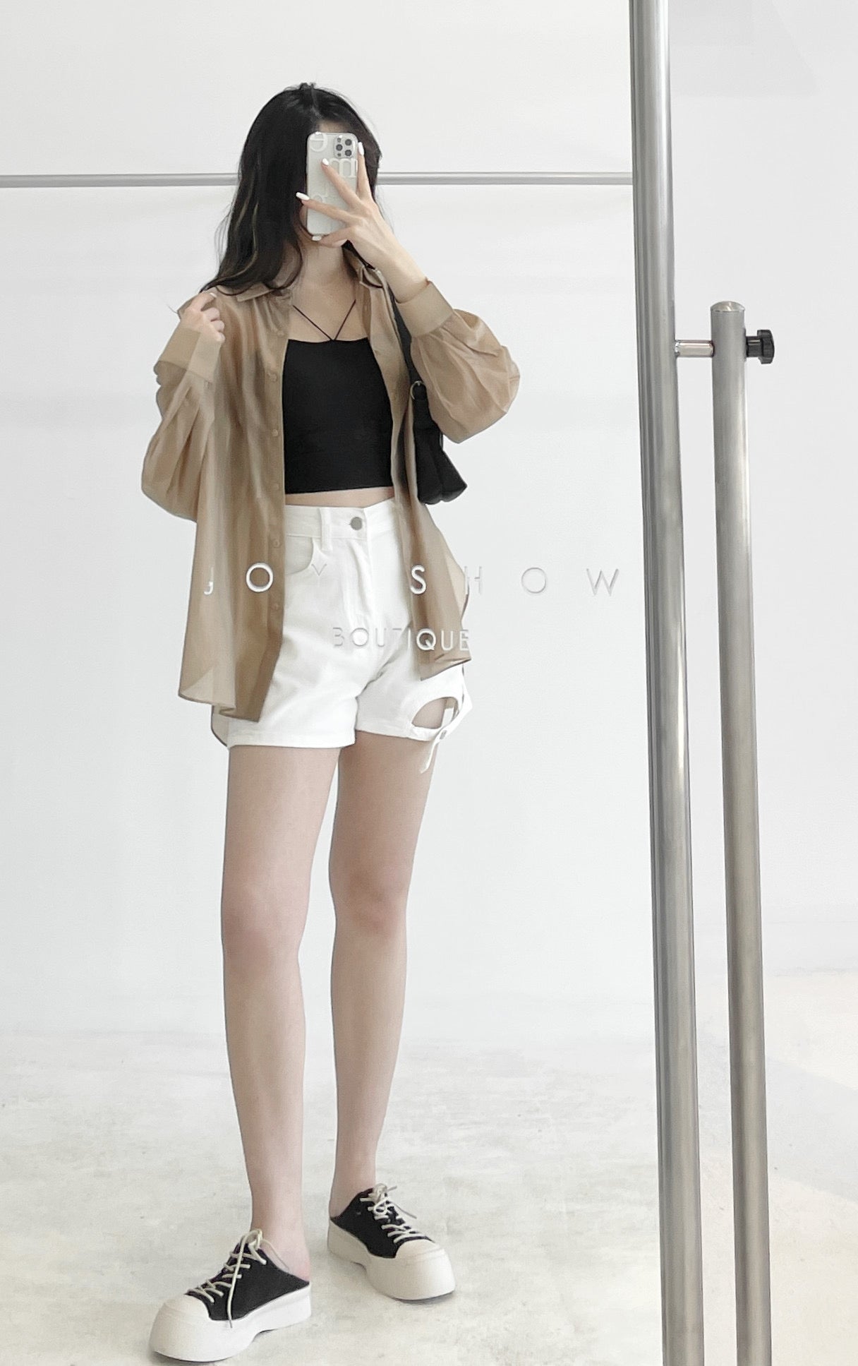 cut-out denim shorts