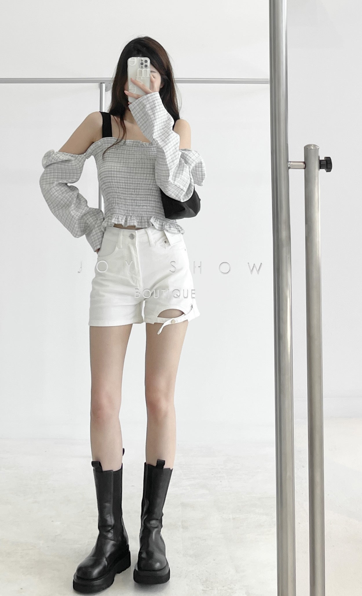 cut-out denim shorts