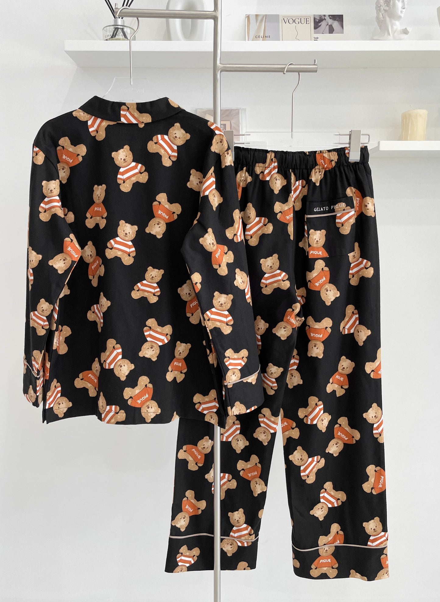 Bear print long sleeve cotton pyjamas