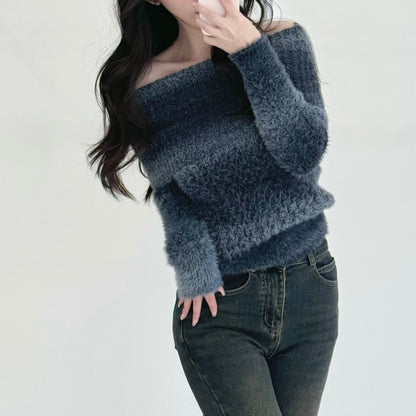 Off-Shoulder Collared Sweater