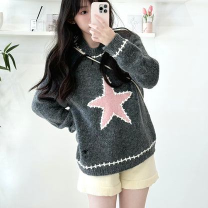 Star Contrast Sweater