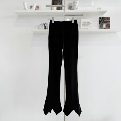 Elastic high-waisted slit trousers
