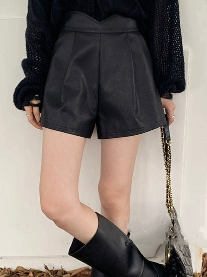 High-Waisted A-Line Leather Shorts