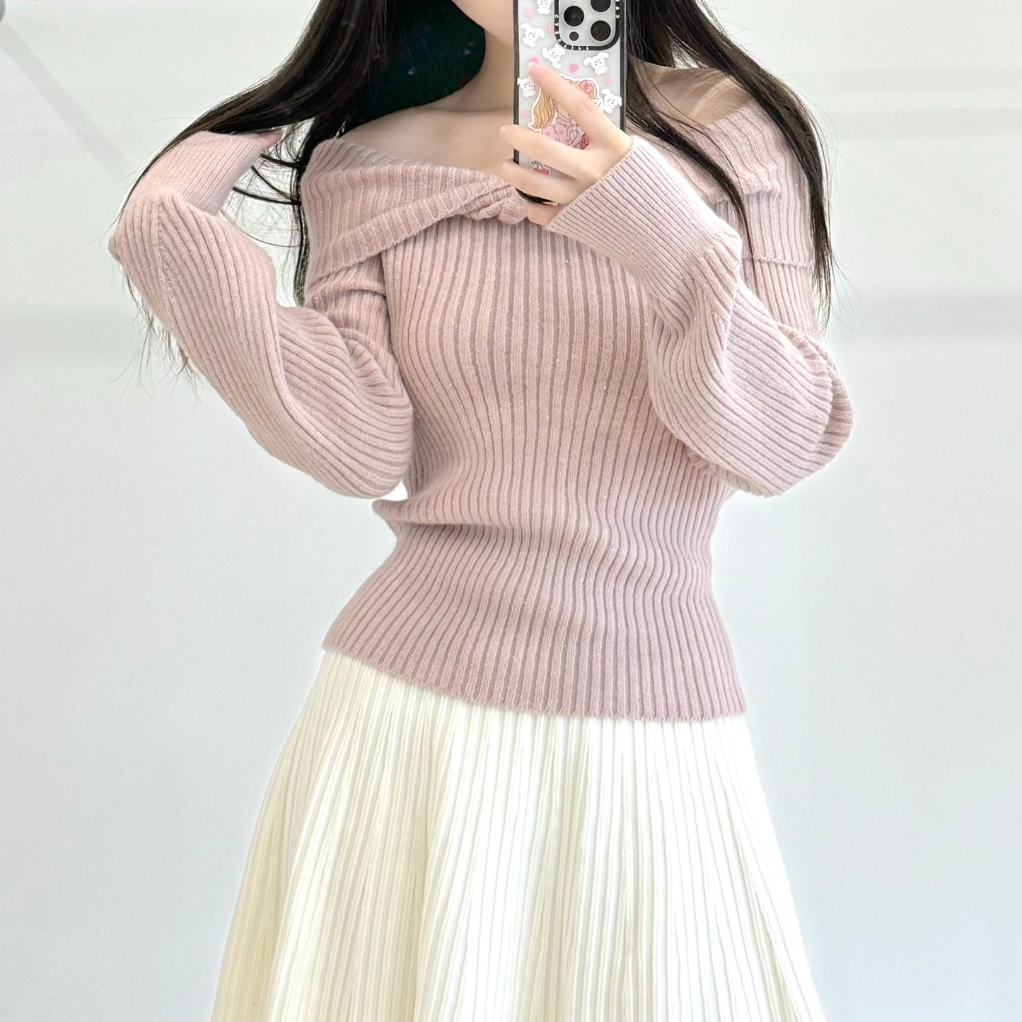 Twist Knot Off-Shoulder Sparkle Sweater