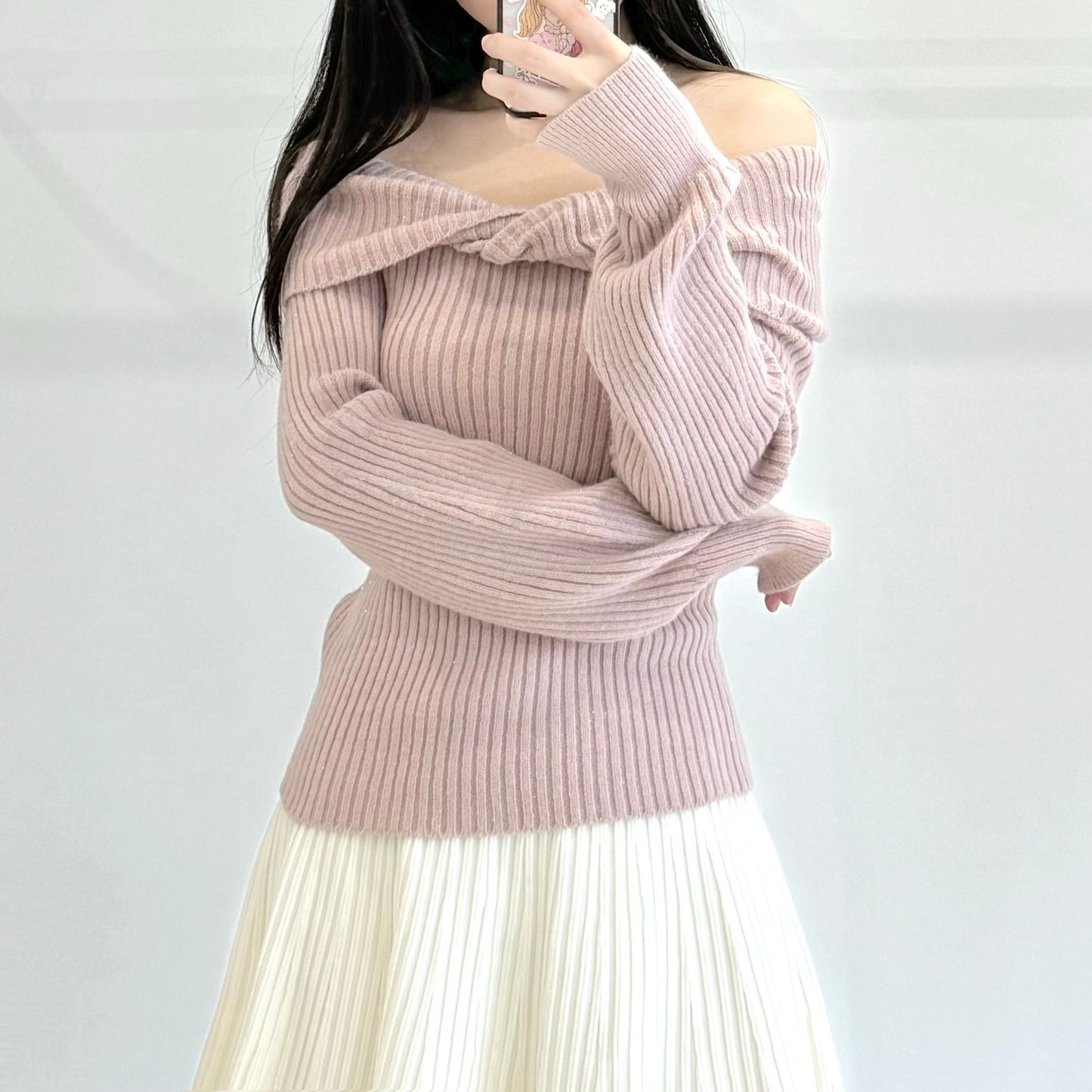 Twist Knot Off-Shoulder Sparkle Sweater