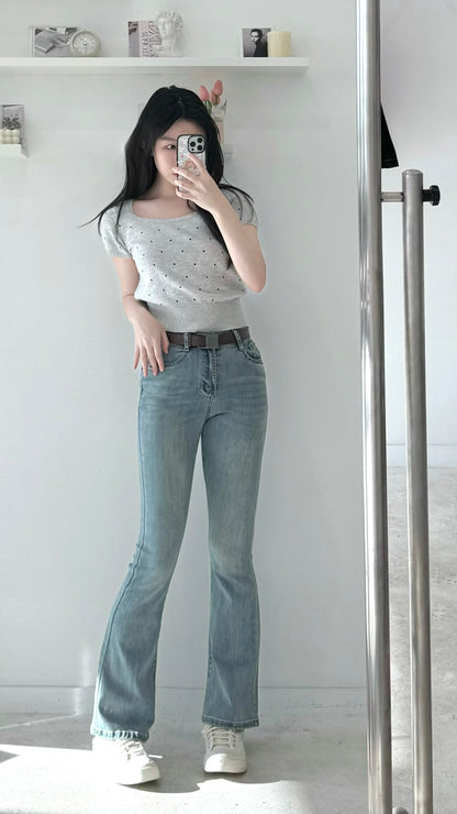 High-Waisted Belted Flared Jeans