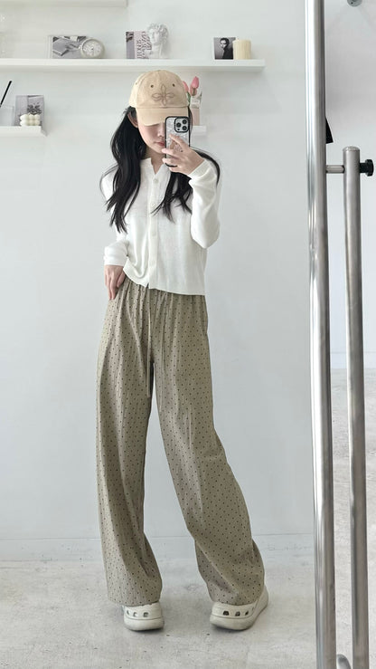 Polka Dot Elastic Waist Casual Pants