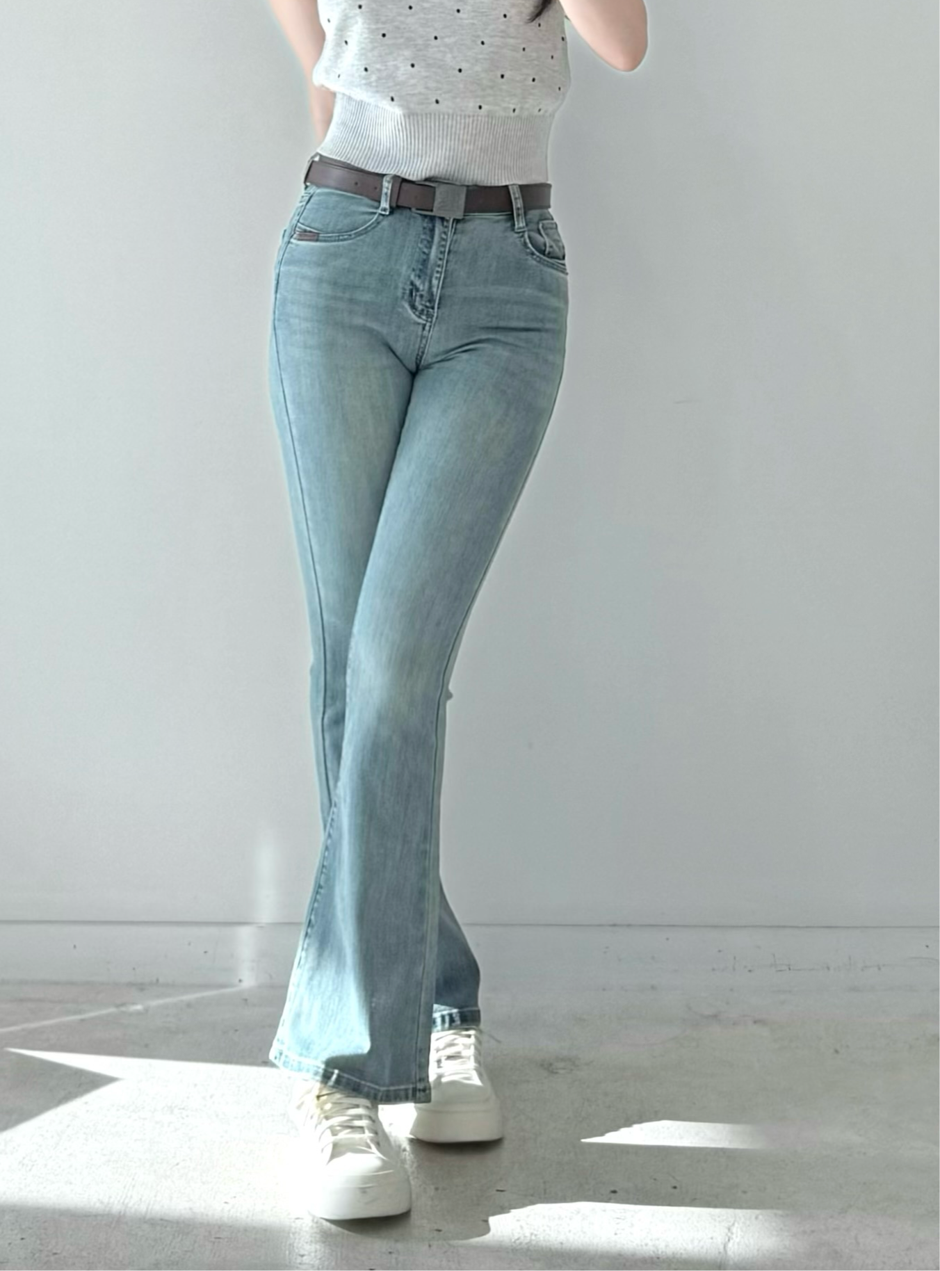 High-Waisted Belted Flared Jeans