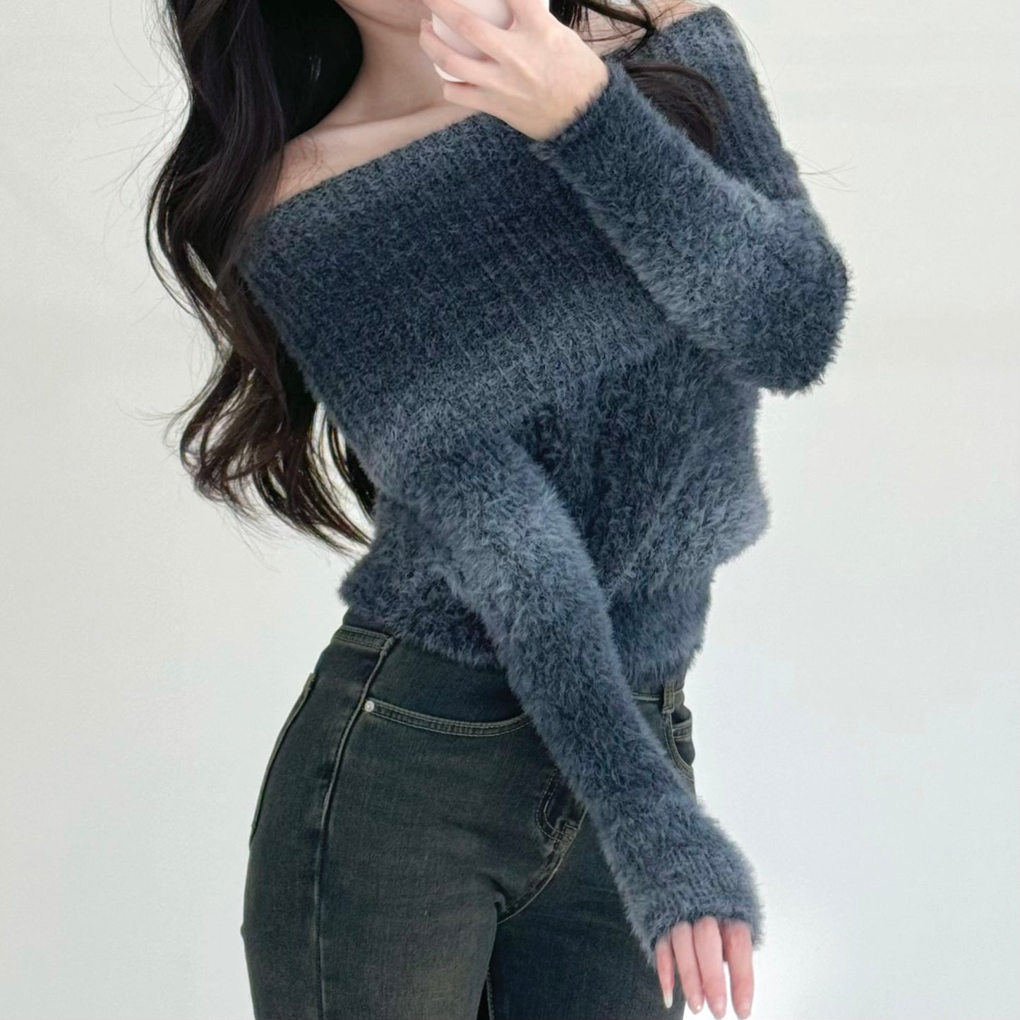 Off-Shoulder Collared Sweater