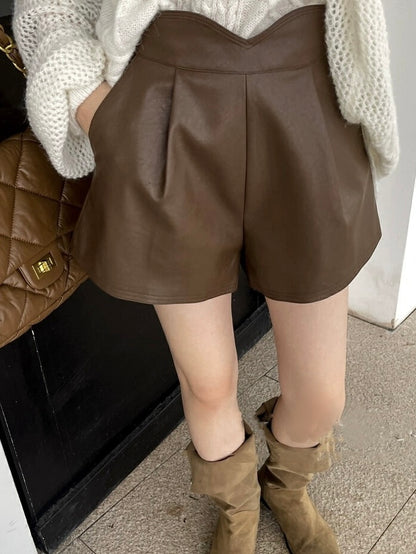 High-Waisted A-Line Leather Shorts