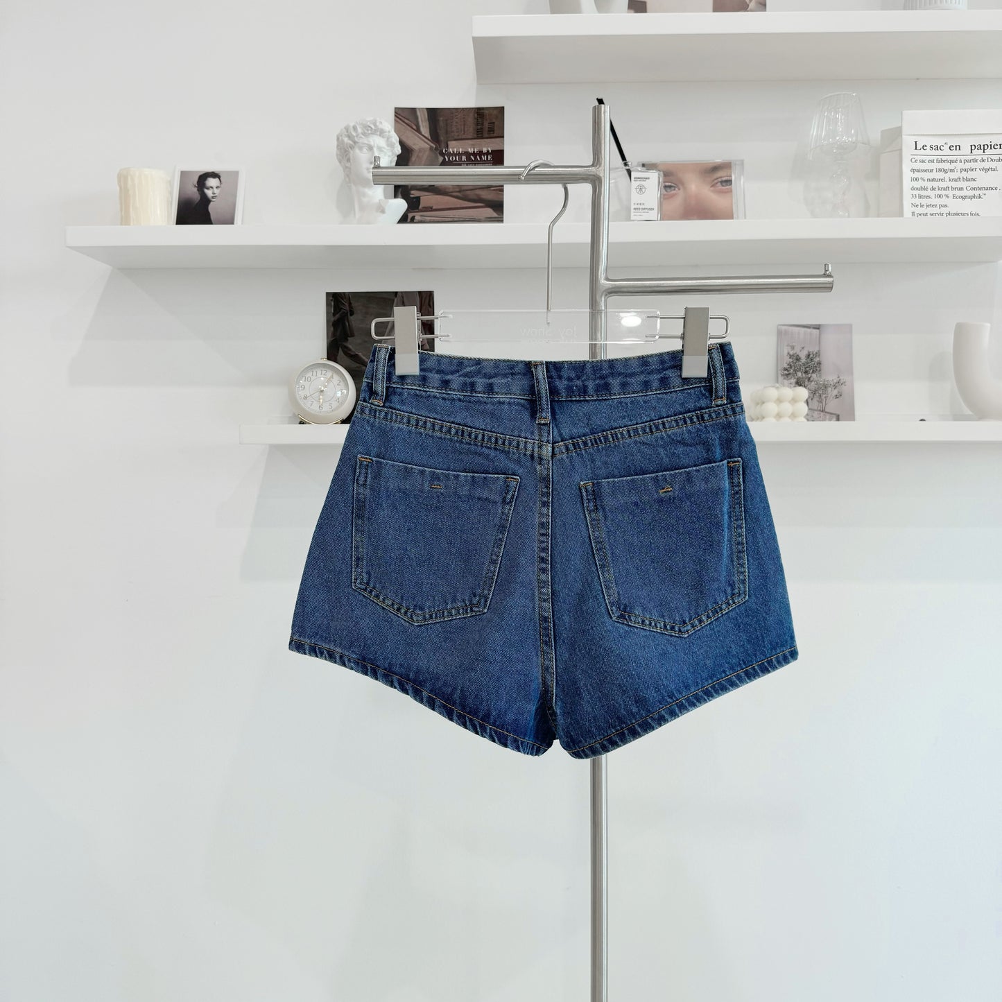 High-waisted stretch denim shorts