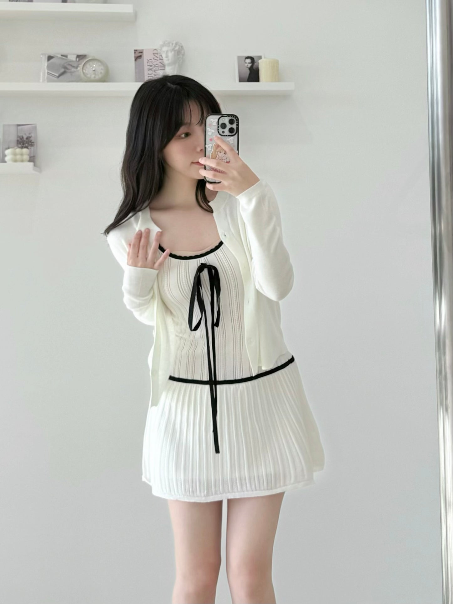 Contrast Tie-Waist Knit Dress