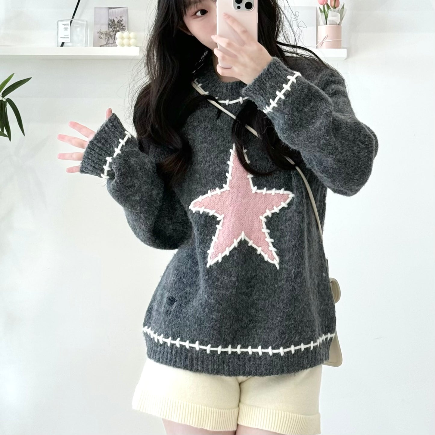 Star Contrast Sweater