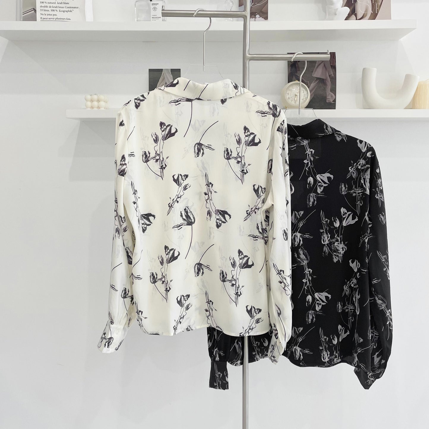 Floral Print necklace Long-Sleeve Shirt