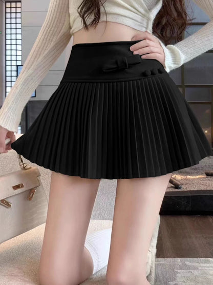 Detachable Bow Wool Pleated Skirt