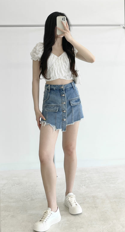 Cross-over short-sleeve cropped top