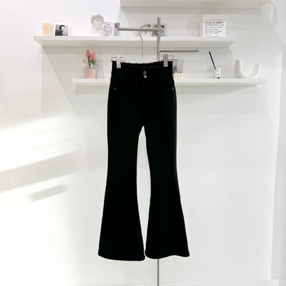 Raw Hem High-Waisted Brushed Denim Pants