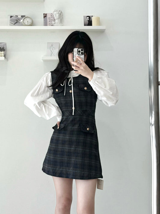 Lightweight Plaid Wool Suspender Dress