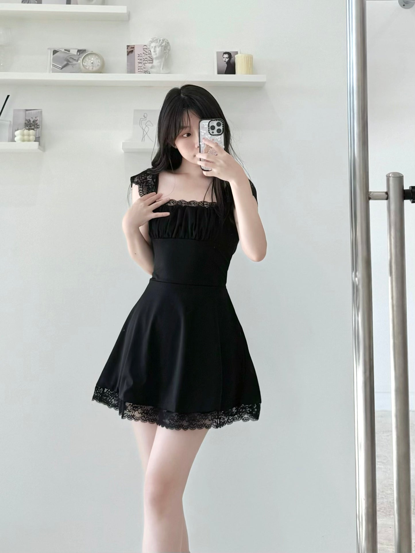 Lace Flutter Sleeve Tie-Waist Dress