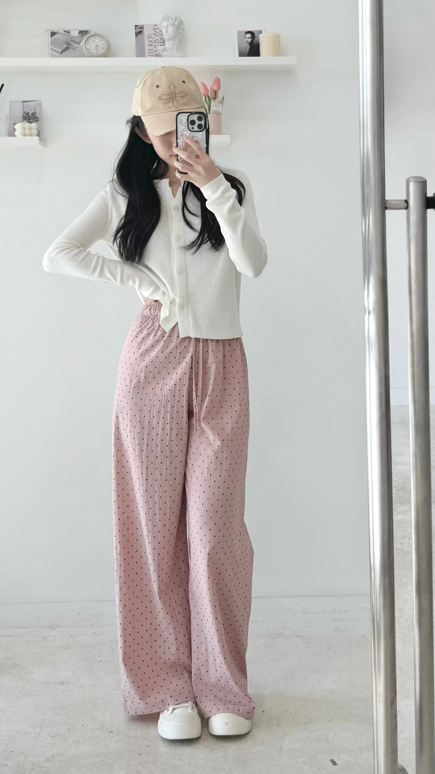 Polka Dot Elastic Waist Casual Pants