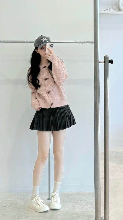 Detachable Bow Wool Pleated Skirt