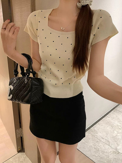 Polk dot thin knitted short sleeves