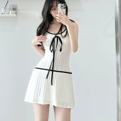 Contrast Tie-Waist Knit Dress