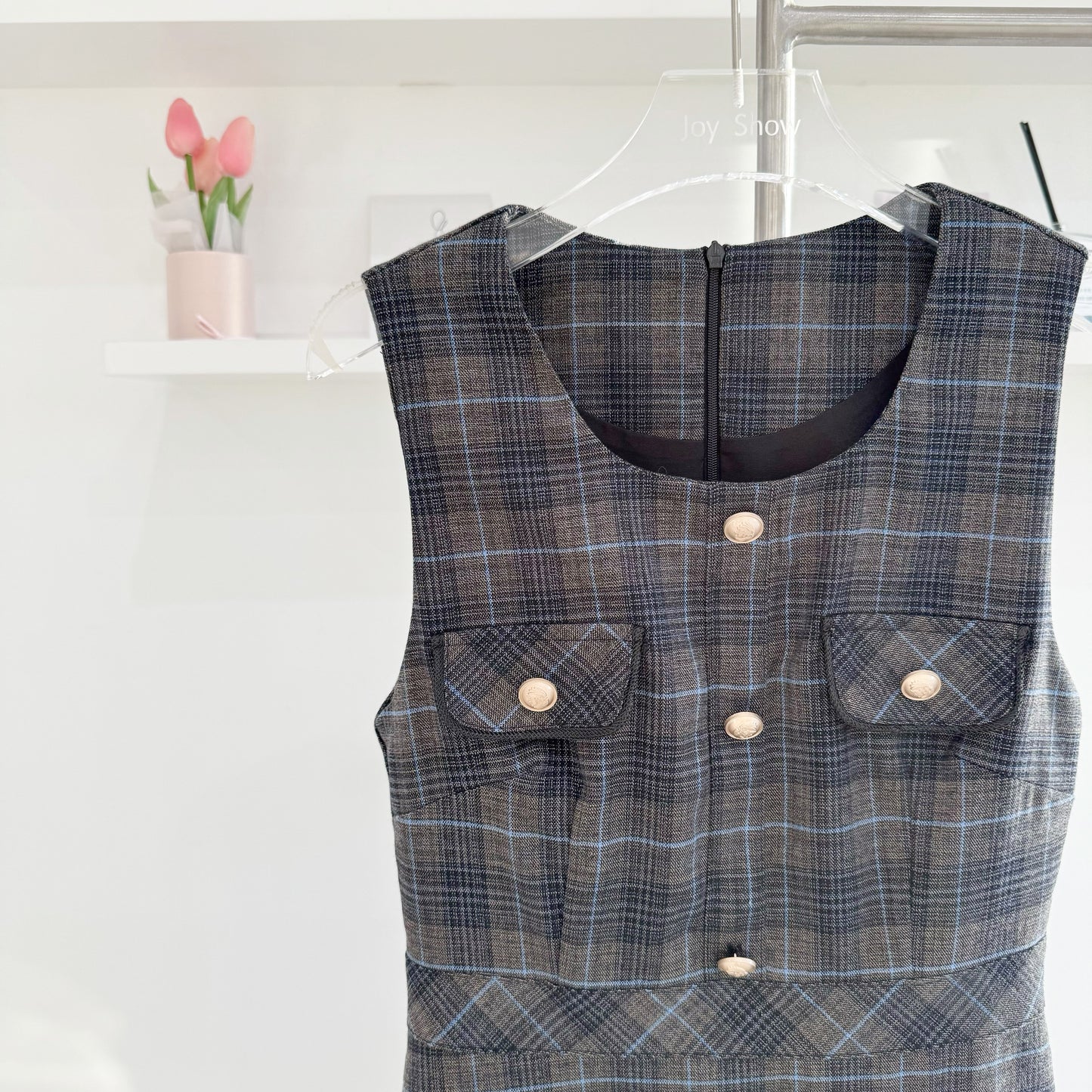 Lightweight Plaid Wool Suspender Dress