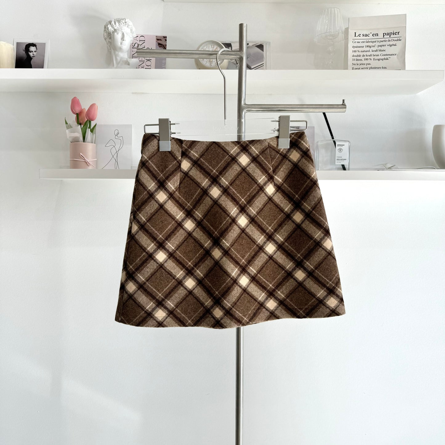 Wool Plaid Mini Skirt