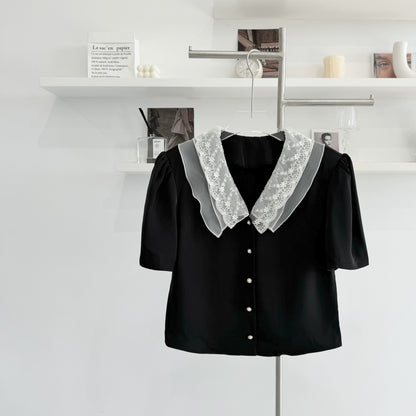 Collared short-sleeve blouse