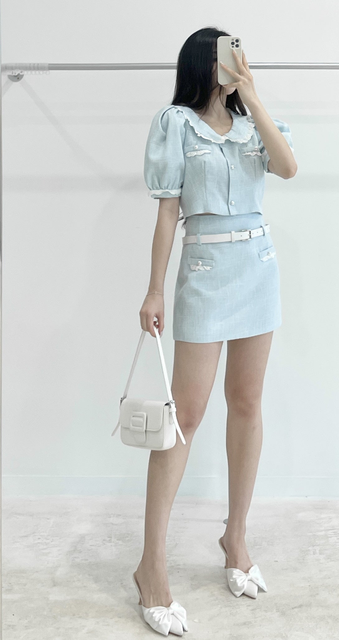 Short-sleeve and short skirt two-piece set