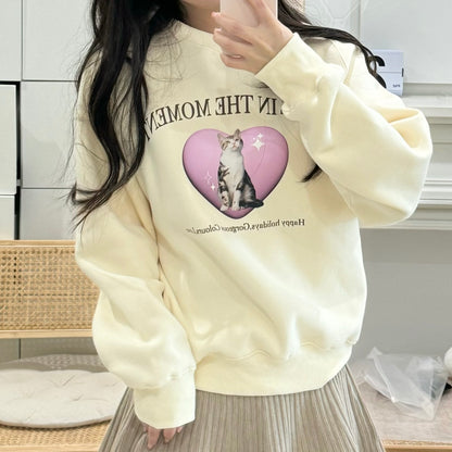 Cat Print Fleece Sweatshirt