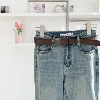 High-Waisted Belted Flared Jeans