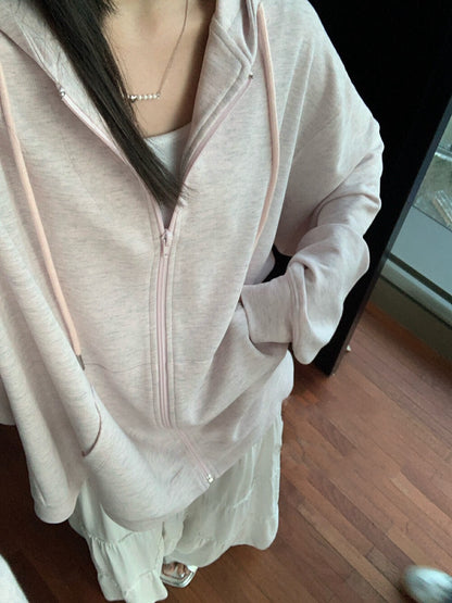 Thin solid color hooded cardigan