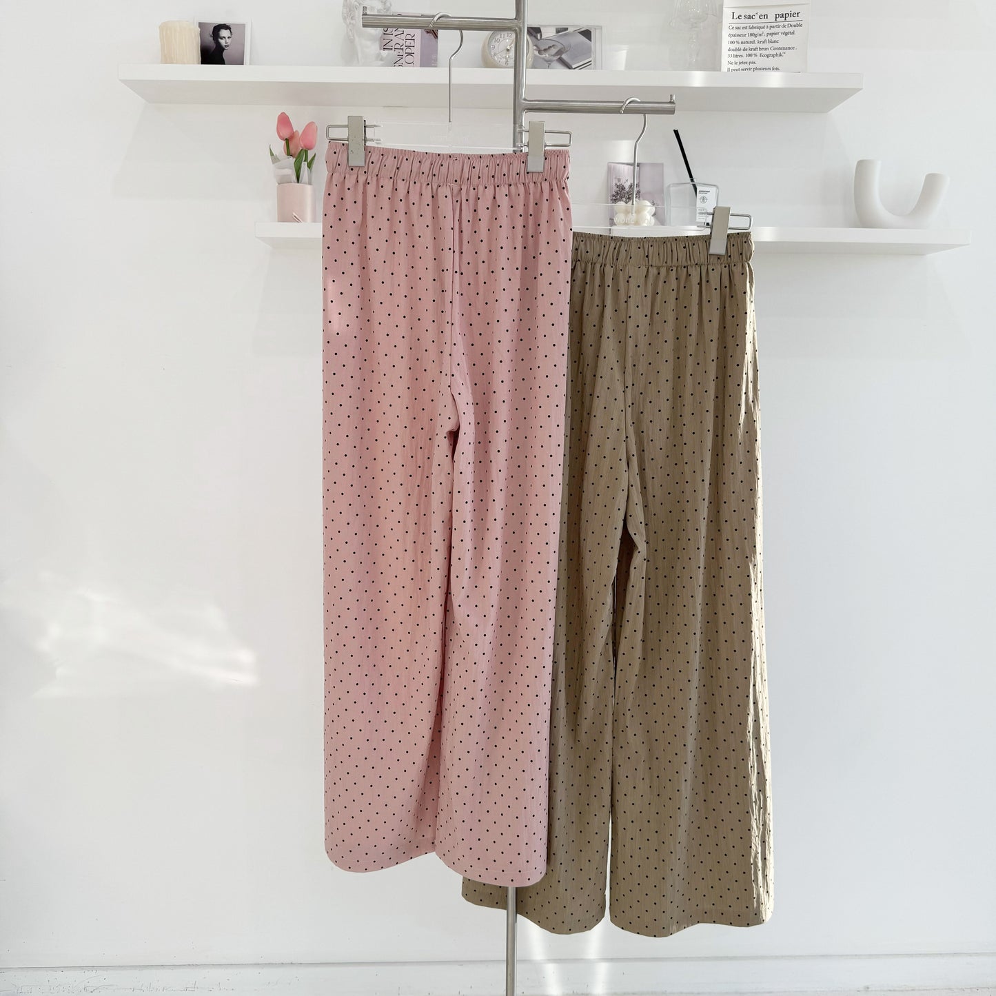 Polka Dot Elastic Waist Casual Pants