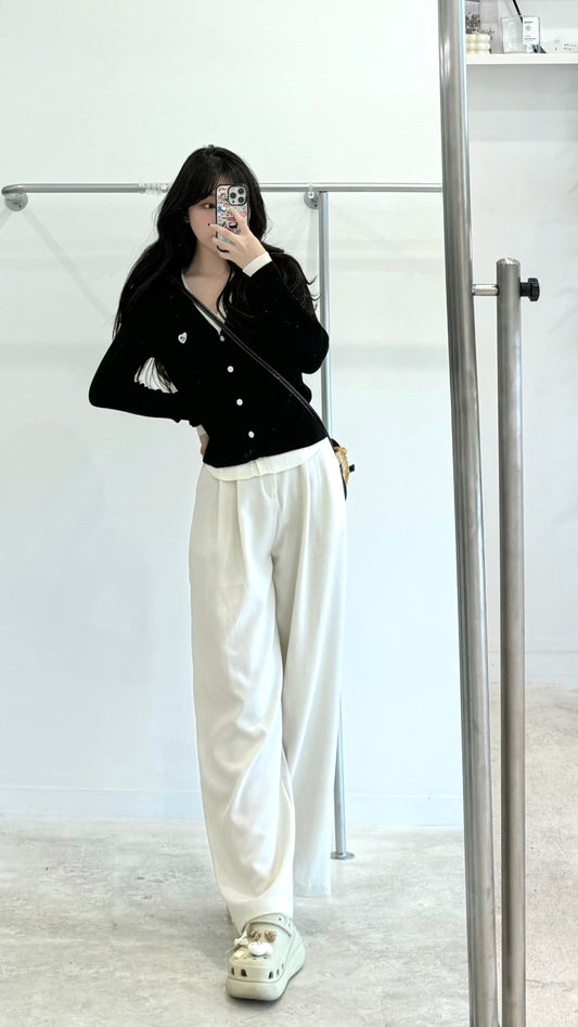 High-waisted cotton-linen trousers